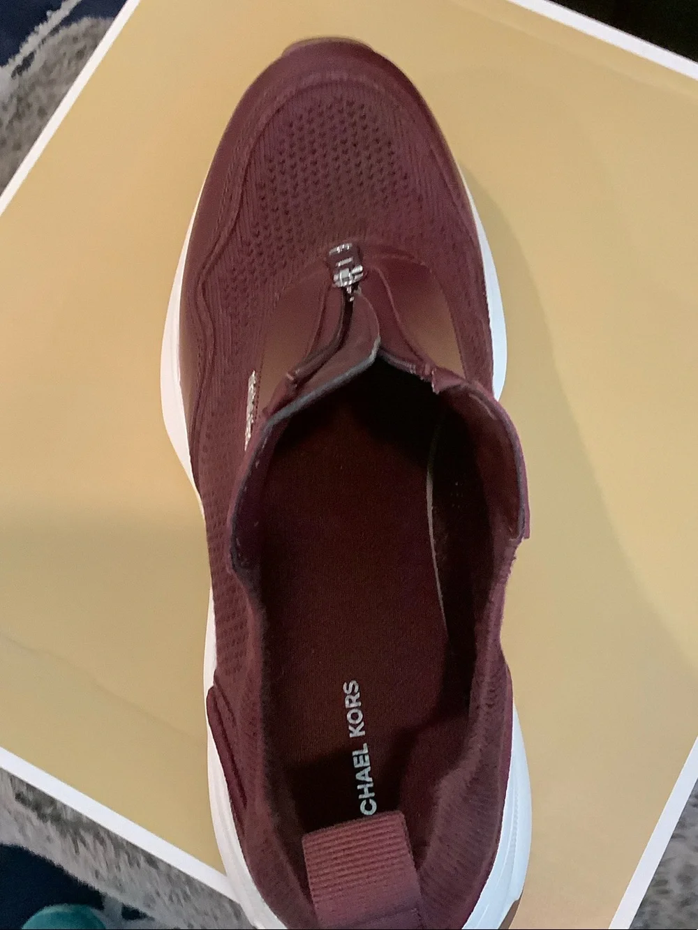 Michael Kors Women's Leather Wine color Zip-top Platform Sneakers